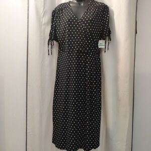 Black White Polka Dot Dress Short Peep Tie Sleeve Babydoll L NWT 89.50